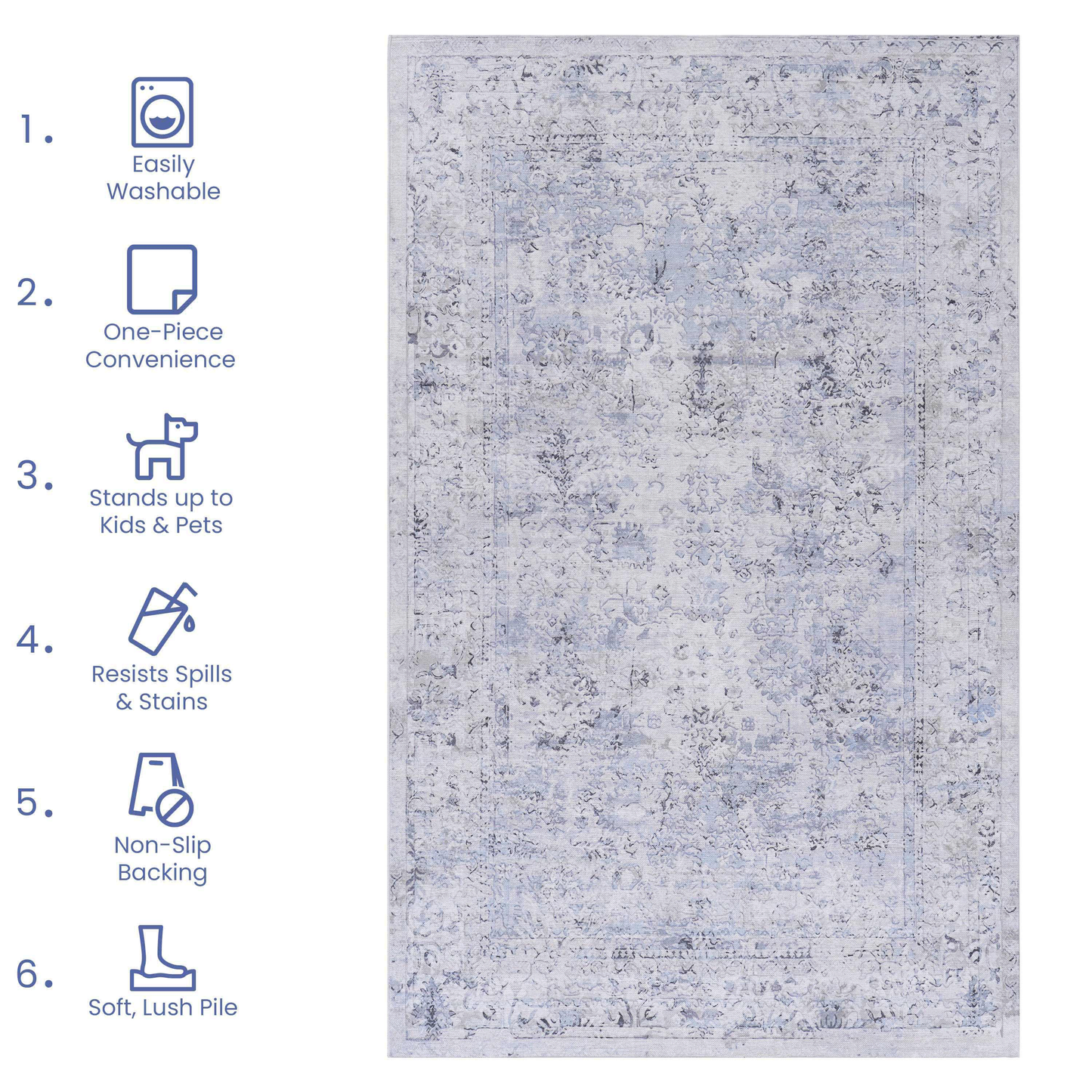 Oamwrae Whole House Area Rug (Blue+Cream, 5' x 8')