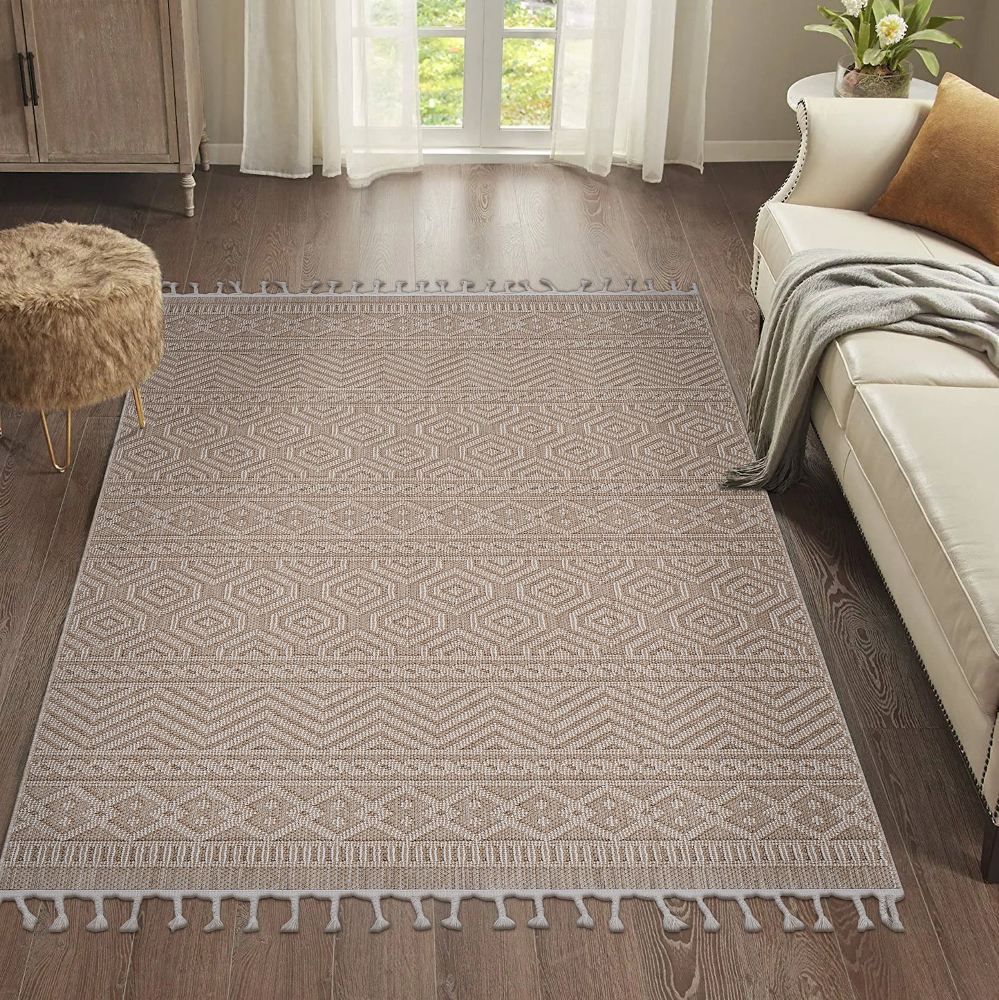 Oamwrae Mocha /Geometric Indoor/Outdoor Area Rug