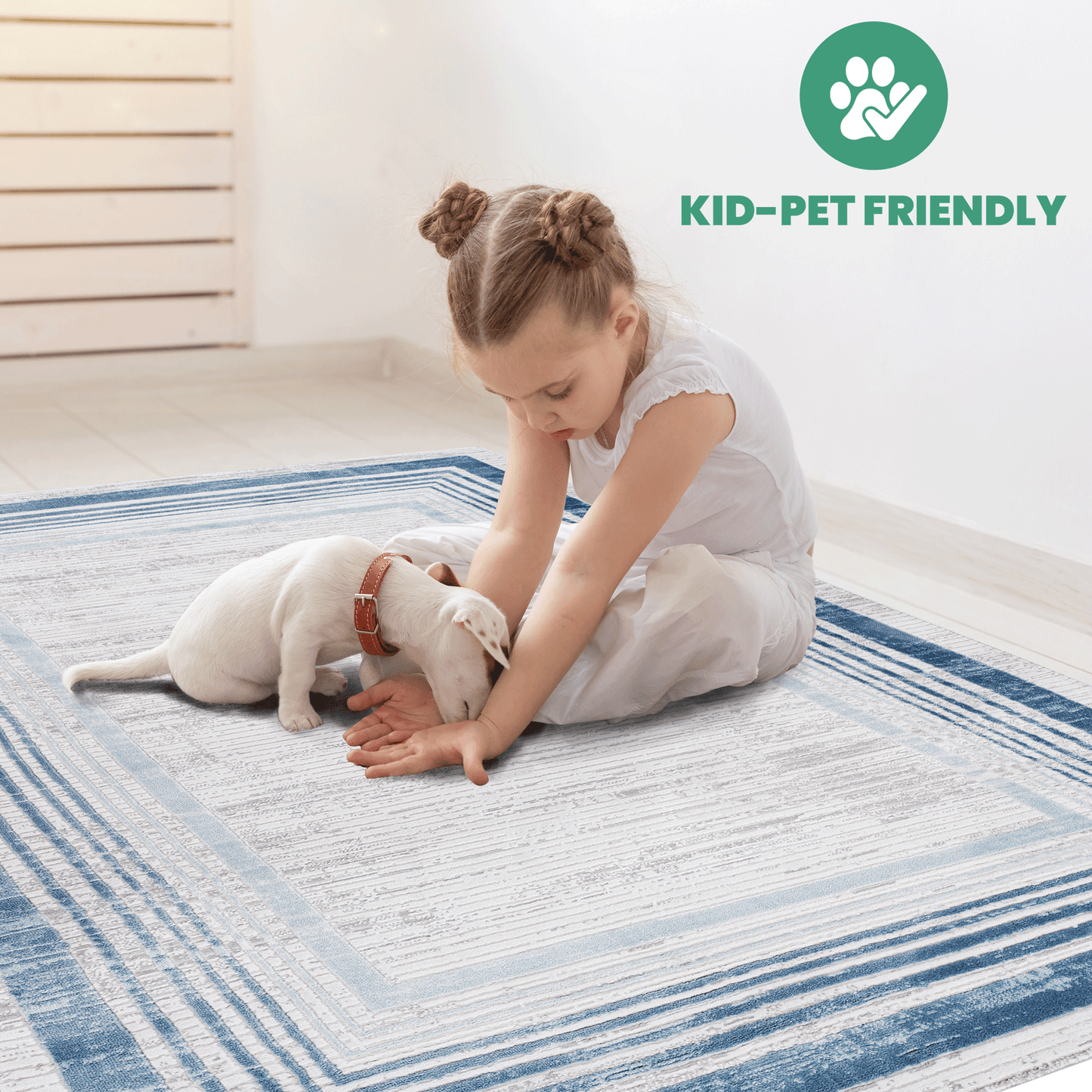 Oamwrae Blue/Ivory/Bordered Area Rug