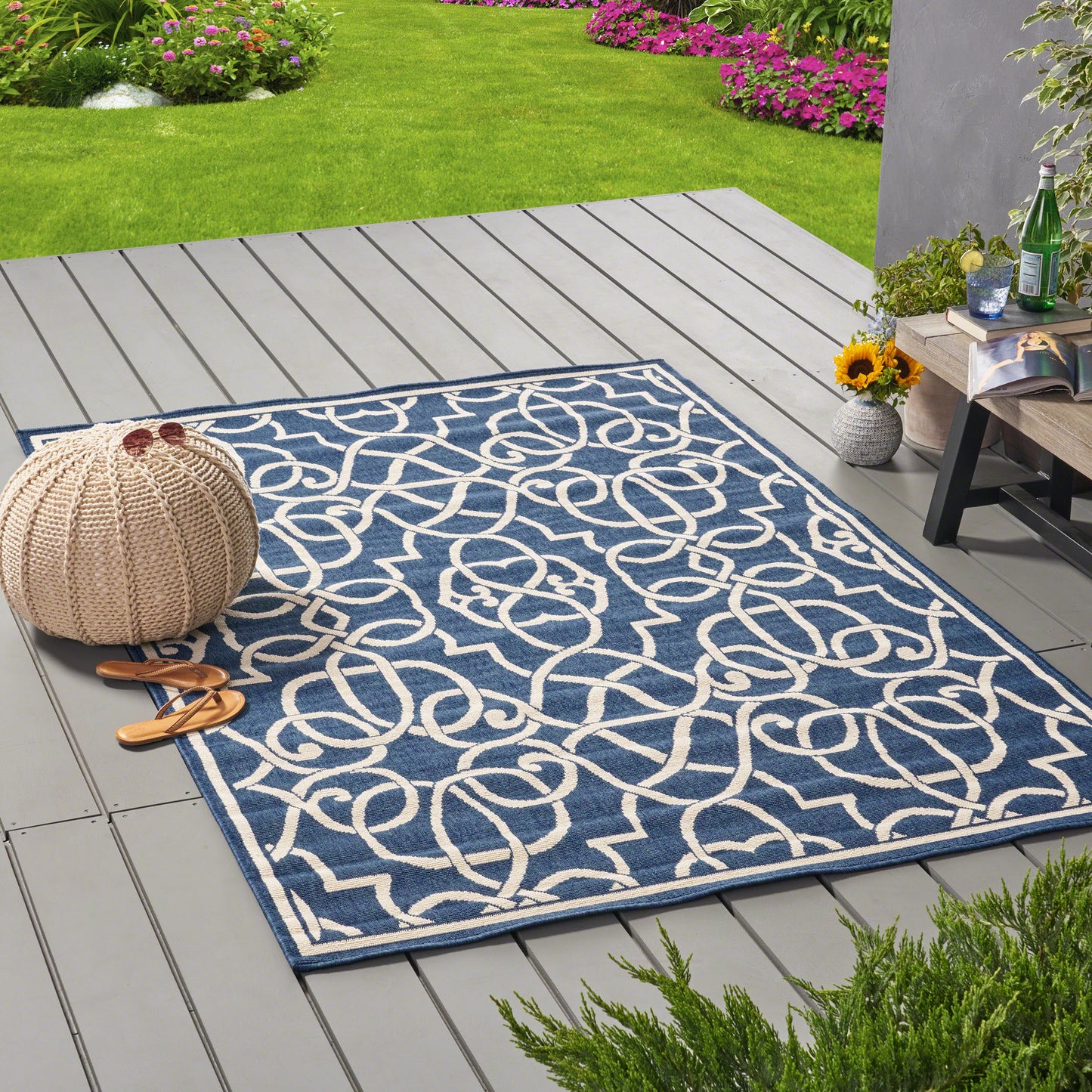 Oamwrae Blue Vintage Area Rug 5'3" X 7'6"