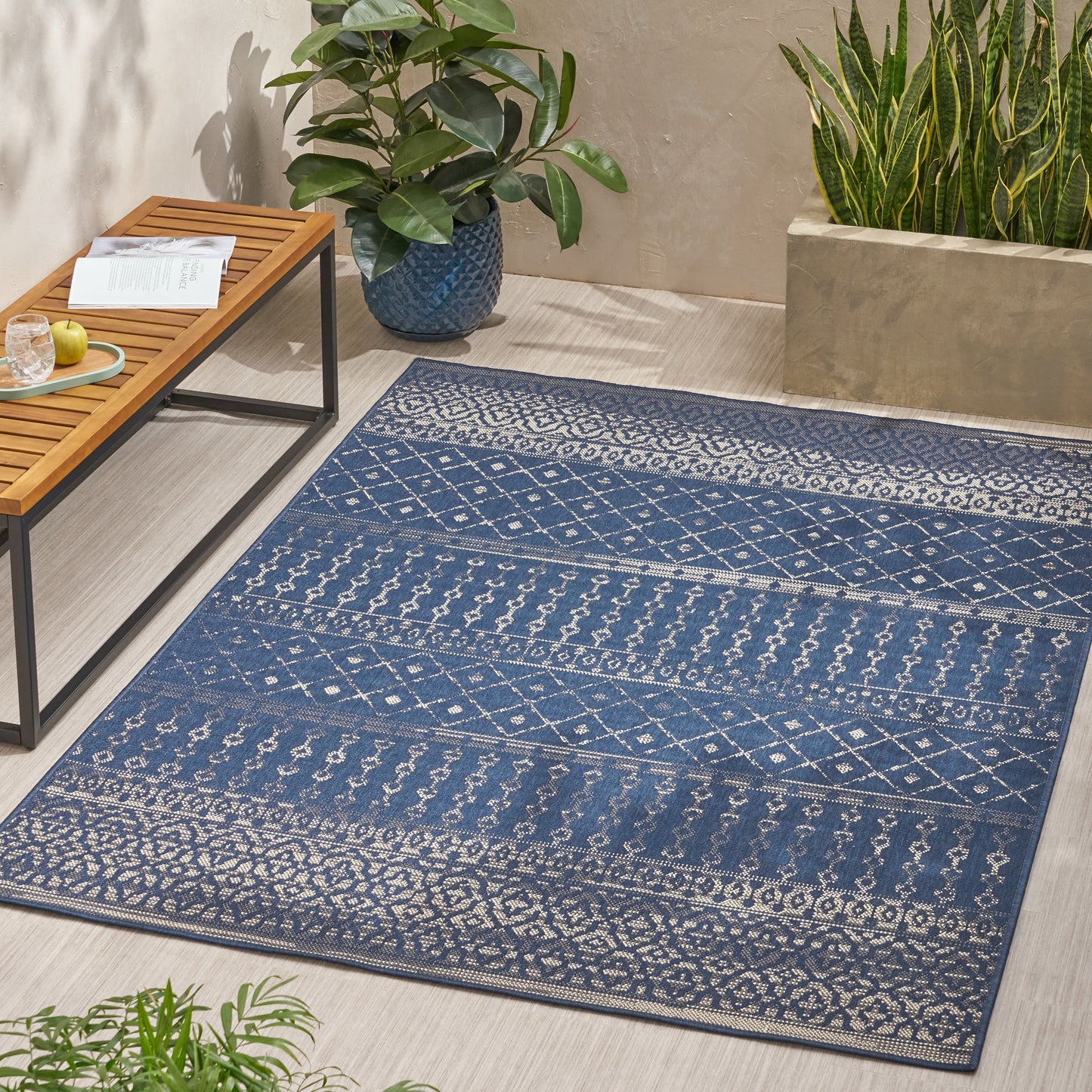 Oamwrae Blue and ilver Patterned Area Rug 5'3"x7'