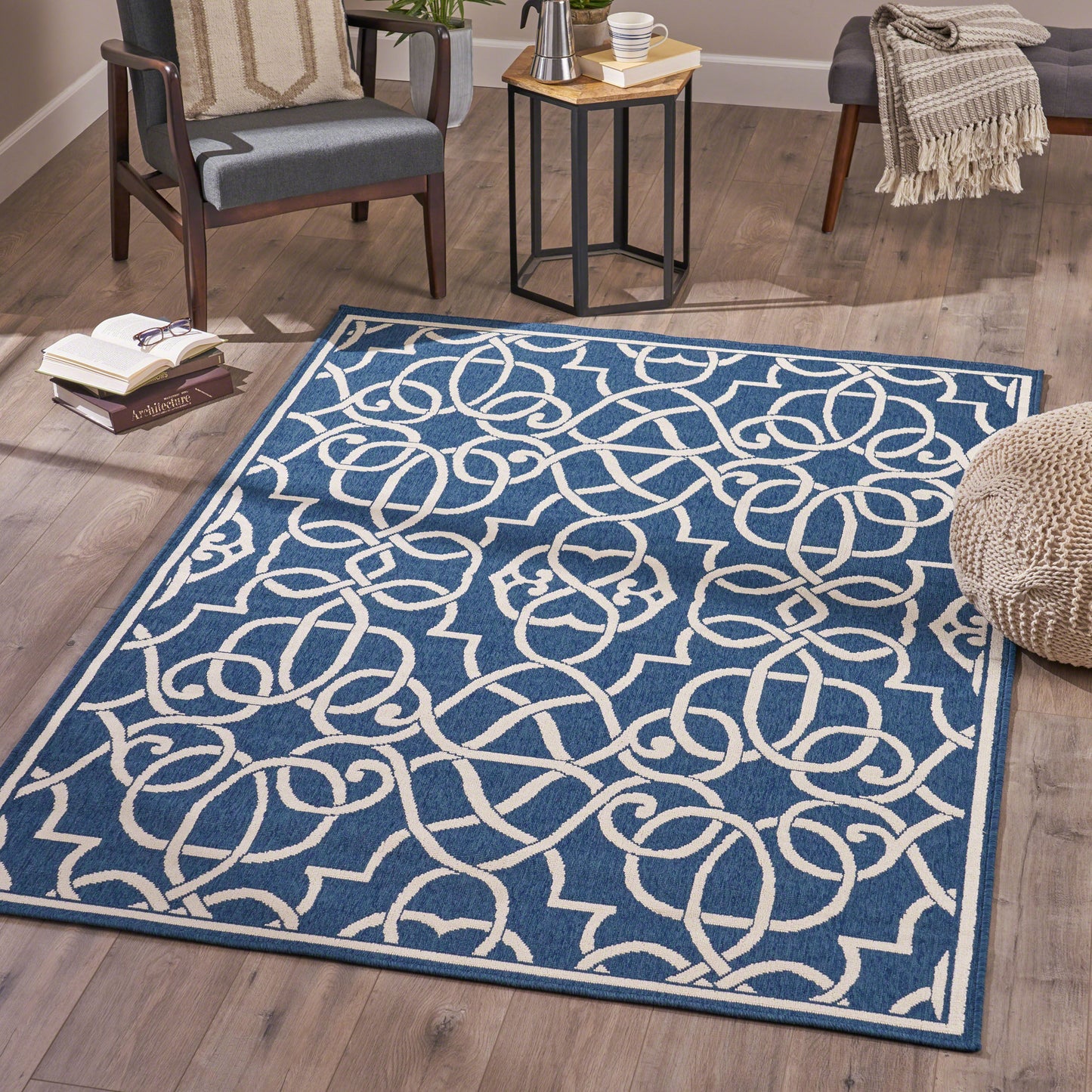 Oamwrae Blue Vintage Area Rug 5'3" X 7'6"