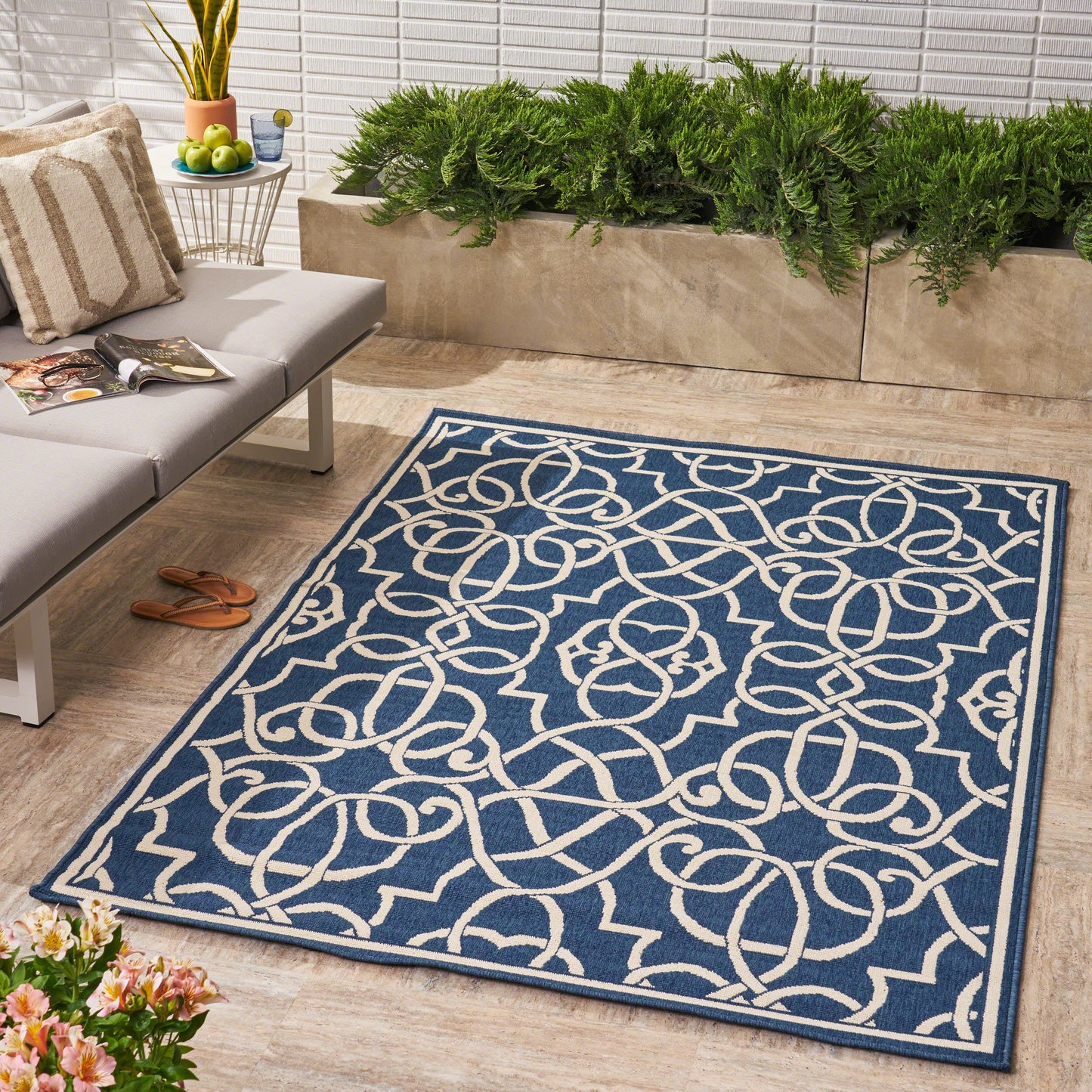 Oamwrae Blue Vintage Area Rug 5'3" X 7'6"