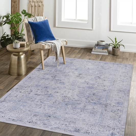 Oamwrae Whole House Area Rug (Blue+Cream, 5' x 8')